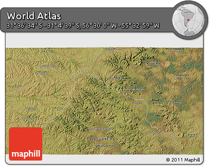 Satellite 3D Map of the Area around 31° 20' 36" S, 56° 1' 29" W