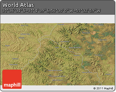 Satellite 3D Map of the Area around 31° 20' 36" S, 56° 1' 29" W