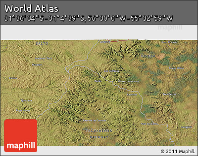 Satellite 3D Map of the Area around 31° 20' 36" S, 56° 1' 29" W