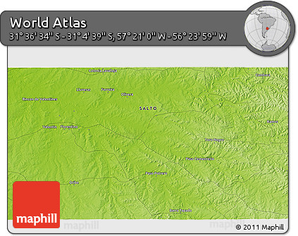 Physical 3D Map of the Area around 31° 20' 36" S, 56° 52' 30" W