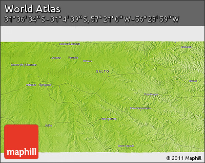 Physical 3D Map of the Area around 31° 20' 36" S, 56° 52' 30" W