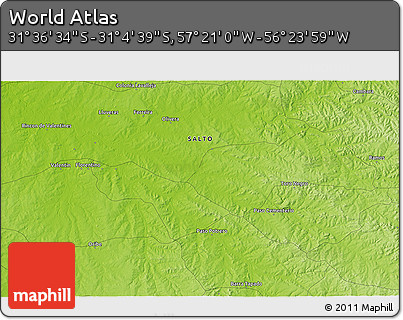 Physical 3D Map of the Area around 31° 20' 36" S, 56° 52' 30" W