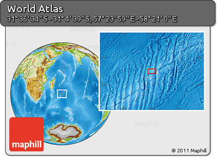 Physical Location Map of the Area around 31° 20' 36" S, 57° 52' 30" E