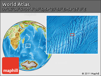 Physical Location Map of the Area around 31° 20' 36" S, 57° 52' 30" E