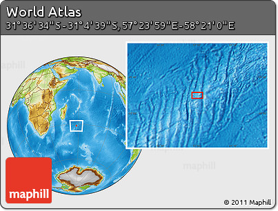 Physical Location Map of the Area around 31° 20' 36" S, 57° 52' 30" E