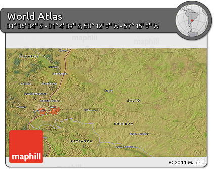 Satellite 3D Map of the Area around 31° 20' 36" S, 57° 43' 30" W