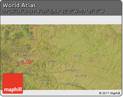 Satellite 3D Map of the Area around 31° 20' 36" S, 57° 43' 30" W