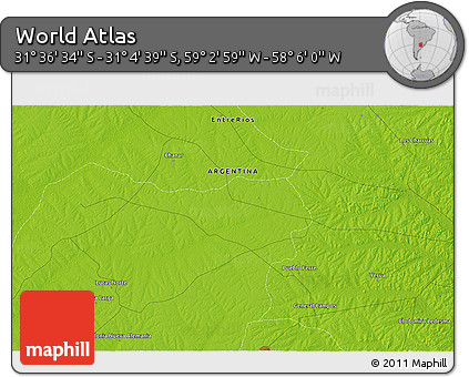 Physical 3D Map of the Area around 31° 20' 36" S, 58° 34' 30" W