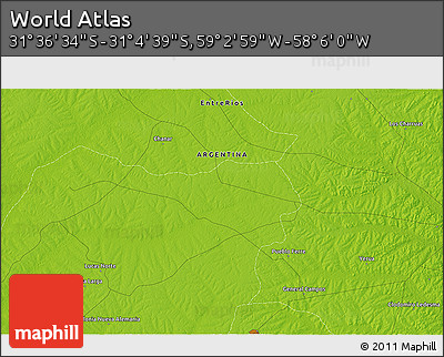 Physical 3D Map of the Area around 31° 20' 36" S, 58° 34' 30" W