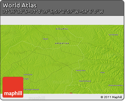 Physical 3D Map of the Area around 31° 20' 36" S, 58° 34' 30" W