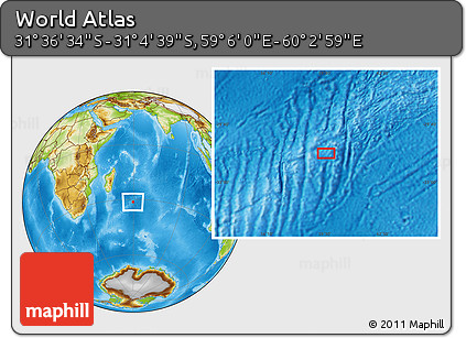Physical Location Map of the Area around 31° 20' 36" S, 59° 34' 30" E