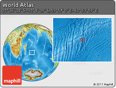 Physical Location Map of the Area around 31° 20' 36" S, 60° 25' 29" E