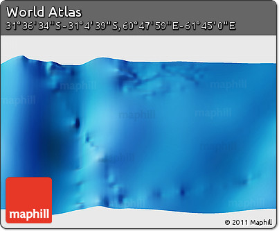 Physical 3D Map of the Area around 31° 20' 36" S, 61° 16' 29" E