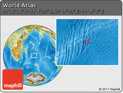 Physical Location Map of the Area around 31° 20' 36" S, 61° 16' 29" E