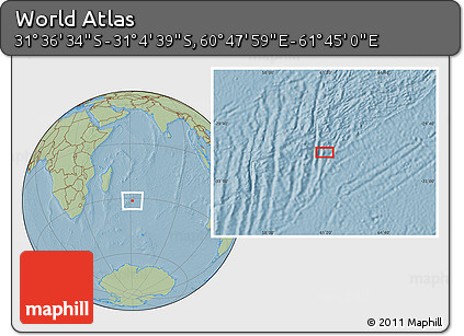 Savanna Style Location Map of the Area around 31° 20' 36" S, 61° 16' 29" E, hill shading