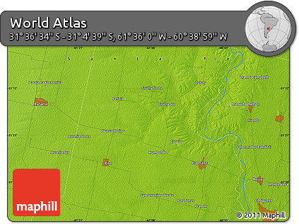 Physical Map of the Area around 31° 20' 36" S, 61° 7' 30" W