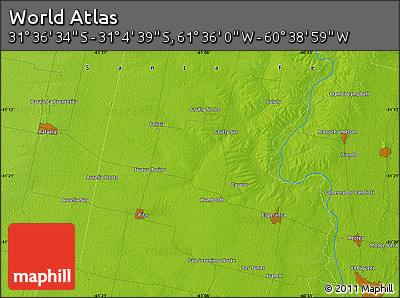 Physical Map of the Area around 31° 20' 36" S, 61° 7' 30" W