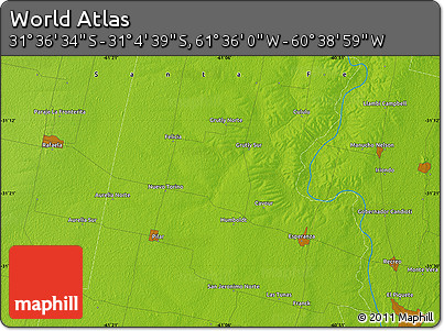 Physical Map of the Area around 31° 20' 36" S, 61° 7' 30" W