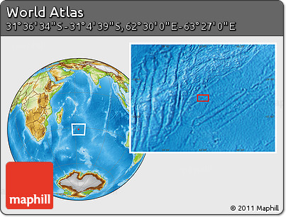 Physical Location Map of the Area around 31° 20' 36" S, 62° 58' 30" E