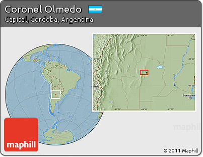 Savanna Style Location Map of Coronel Olmedo, hill shading