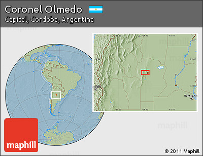 Savanna Style Location Map of Coronel Olmedo, hill shading