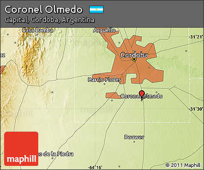 Physical Map of Coronel Olmedo