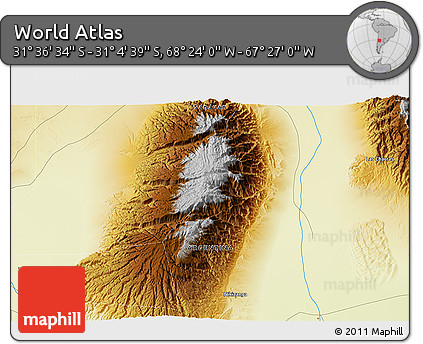 Physical 3D Map of the Area around 31° 20' 36" S, 67° 55' 30" W