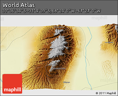 Physical 3D Map of the Area around 31° 20' 36" S, 67° 55' 30" W