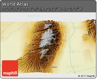 Physical 3D Map of the Area around 31° 20' 36" S, 67° 55' 30" W