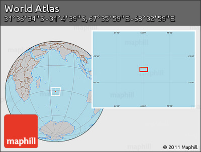 Gray Location Map of the Area around 31° 20' 36" S, 68° 4' 29" E