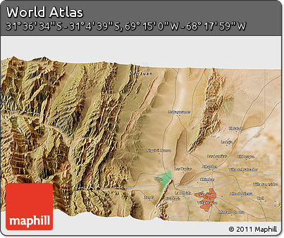 Satellite 3D Map of the Area around 31° 20' 36" S, 68° 46' 30" W