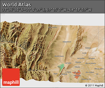 Satellite 3D Map of the Area around 31° 20' 36" S, 68° 46' 30" W