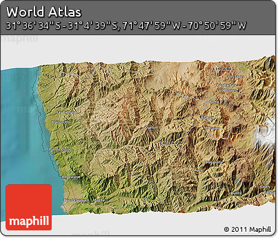Satellite 3D Map of the Area around 31° 20' 36" S, 71° 19' 29" W