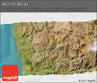 Satellite 3D Map of the Area around 31° 20' 36" S, 71° 19' 29" W