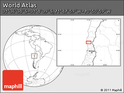 Blank Location Map of the Area around 31° 20' 36" S, 71° 19' 29" W