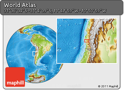 Physical Location Map of the Area around 31° 20' 36" S, 71° 19' 29" W