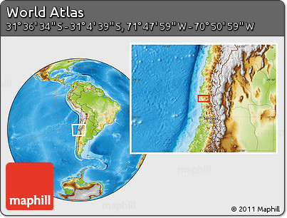 Physical Location Map of the Area around 31° 20' 36" S, 71° 19' 29" W