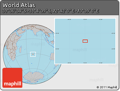 Gray Location Map of the Area around 31° 20' 36" S, 73° 10' 30" E