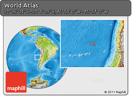 Physical Location Map of the Area around 31° 20' 36" S, 76° 25' 30" W