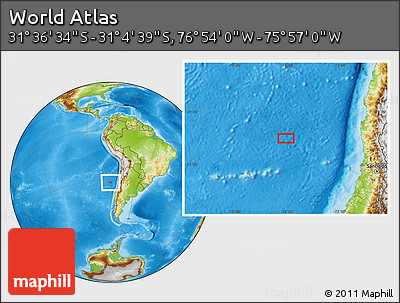 Physical Location Map of the Area around 31° 20' 36" S, 76° 25' 30" W