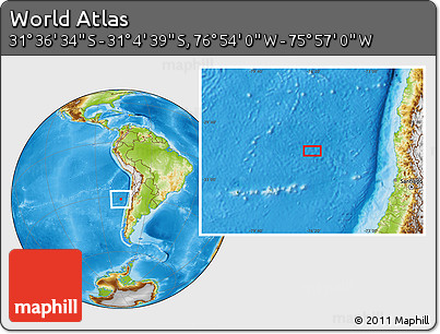 Physical Location Map of the Area around 31° 20' 36" S, 76° 25' 30" W
