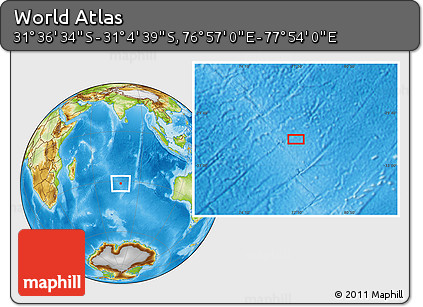 Physical Location Map of the Area around 31° 20' 36" S, 77° 25' 30" E