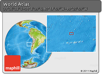 Physical Location Map of the Area around 31° 20' 36" S, 79° 49' 29" W