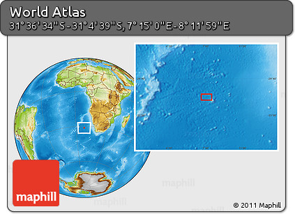 Physical Location Map of the Area around 31° 20' 36" S, 7° 43' 29" E