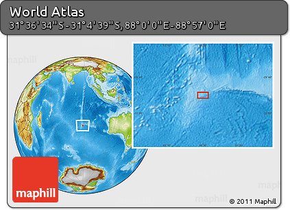 Physical Location Map of the Area around 31° 20' 36" S, 88° 28' 29" E