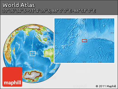 Physical Location Map of the Area around 31° 20' 36" S, 88° 28' 29" E