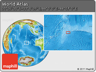 Physical Location Map of the Area around 31° 20' 36" S, 88° 28' 29" E