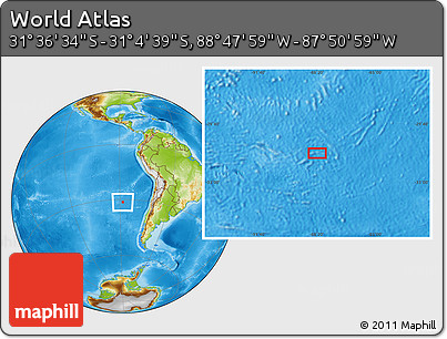 Physical Location Map of the Area around 31° 20' 36" S, 88° 19' 29" W