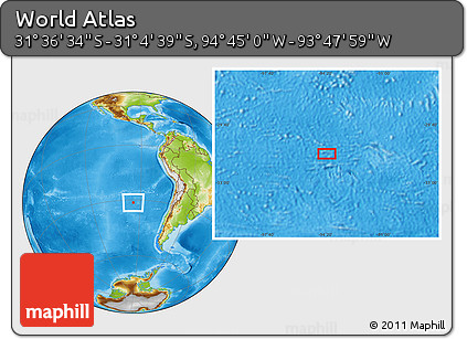 Physical Location Map of the Area around 31° 20' 36" S, 94° 16' 30" W