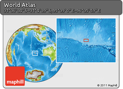 Physical Location Map of the Area around 31° 20' 36" S, 96° 7' 30" E